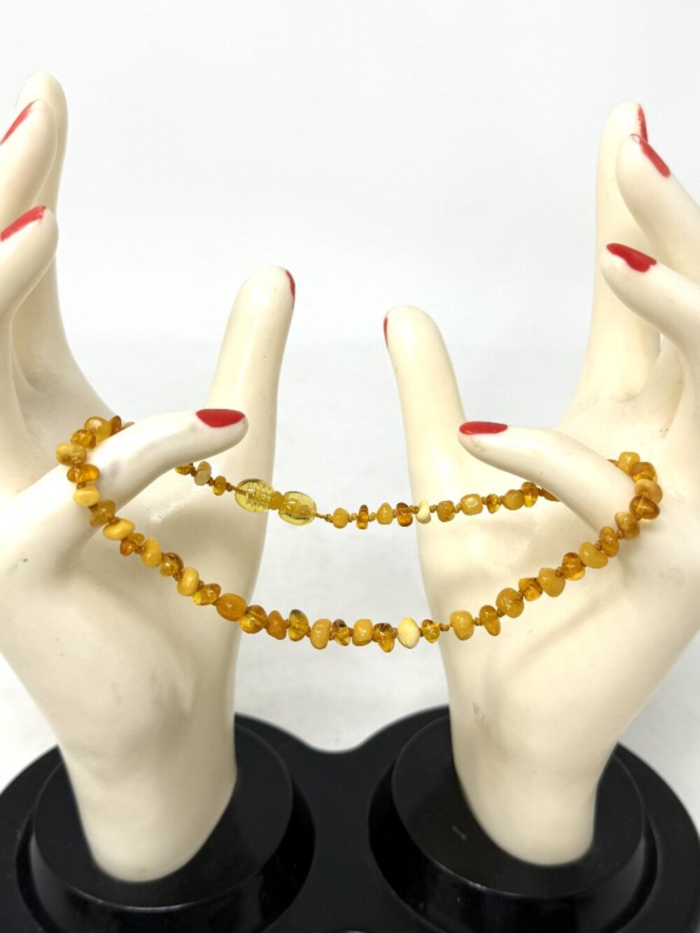 Vintage Amber Chip Bead Anklet 11” UV Reactive Green Glow Barrel Clasp Honey